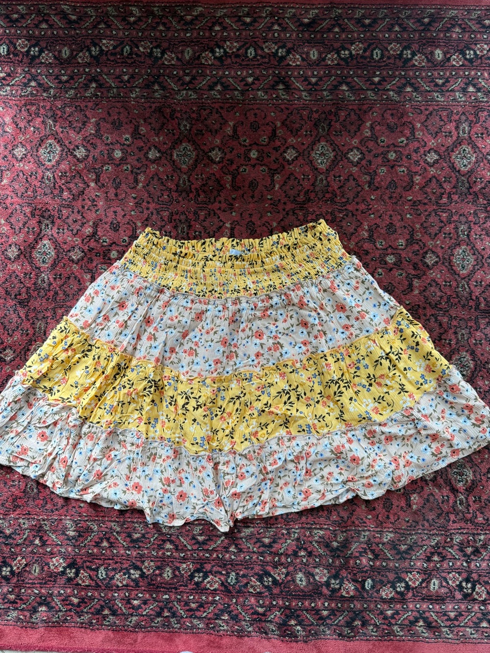 Love Streak Yellow and Cream Floral Skirt